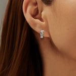 925 Sterling Silver Three-Stone Moissanite Huggie Hoop Earrings 110100044