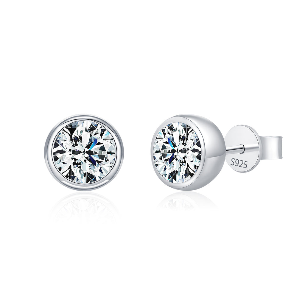 925 Sterling Silver Moissanite Bezel Bubble Stud Earrings 110100045