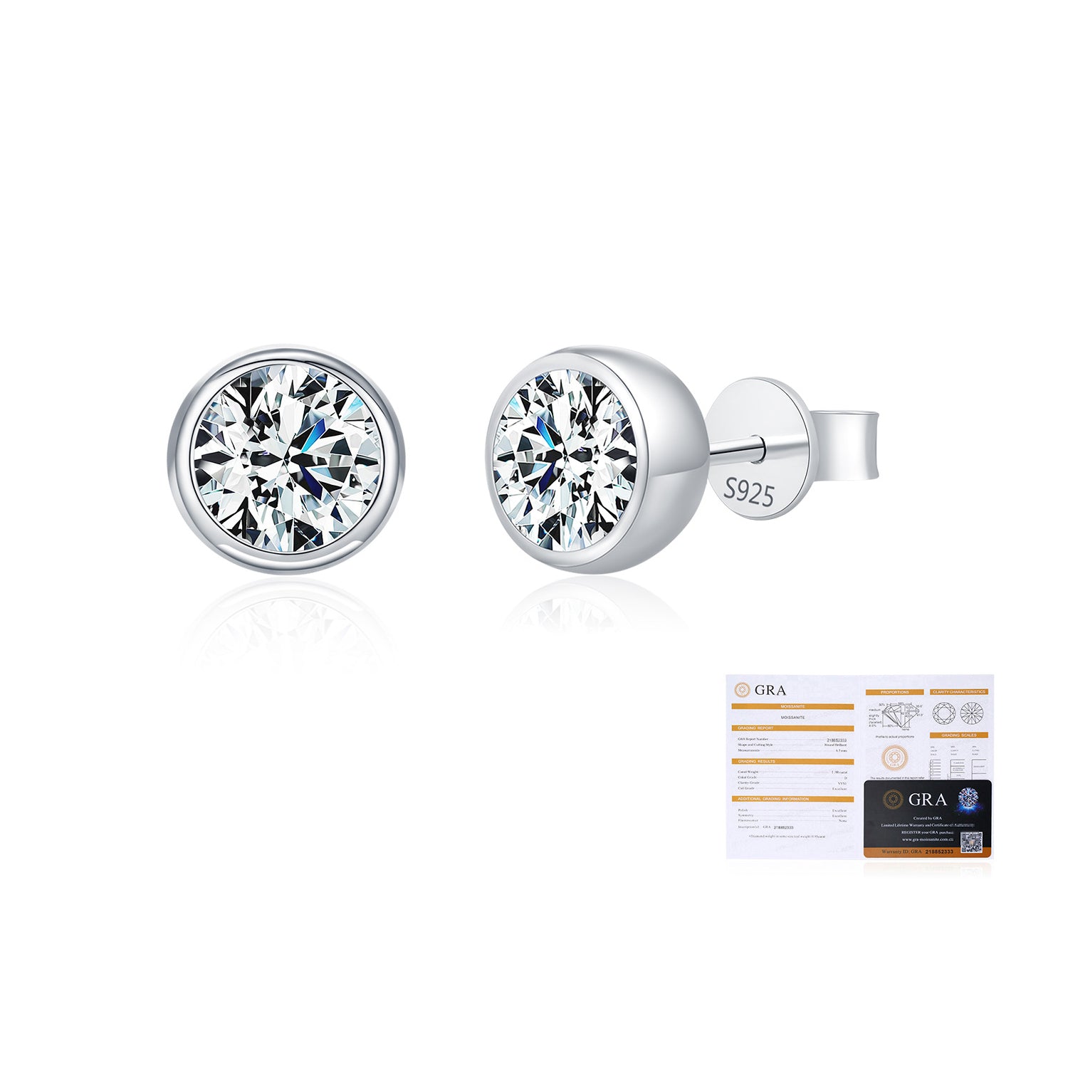925 Sterling Silver Moissanite Bezel Bubble Stud Earrings 110100045