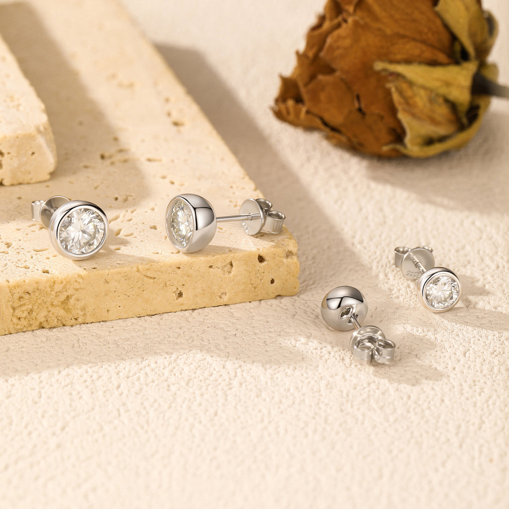 925 Sterling Silver Moissanite Bezel Bubble Stud Earrings 110100045