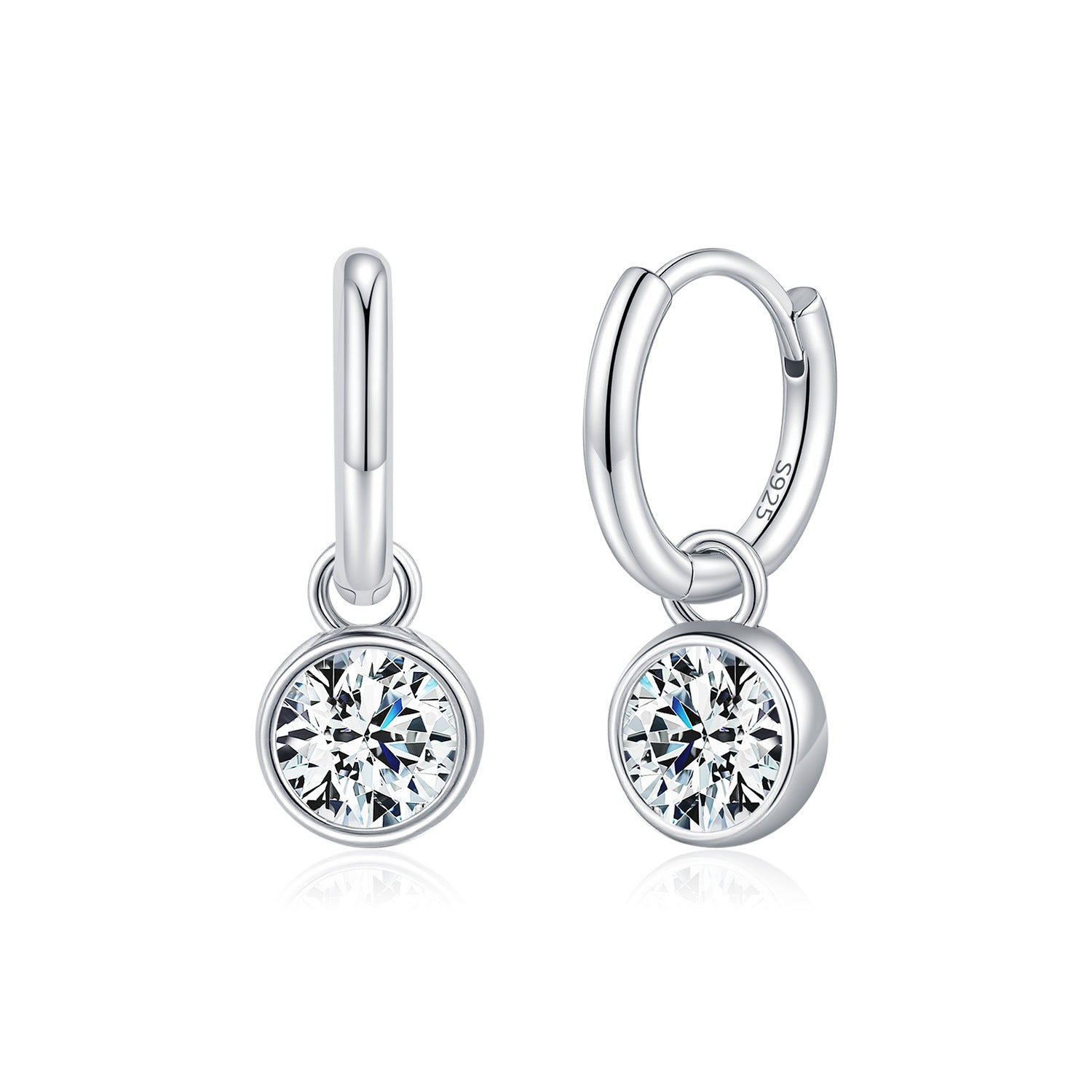 925 Sterling Silver Moissanite Bezel Charm Huggie Hoop Earrings 110100047