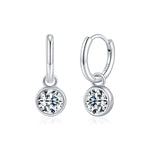 925 Sterling Silver Moissanite Bezel Charm Huggie Hoop Earrings 110100047