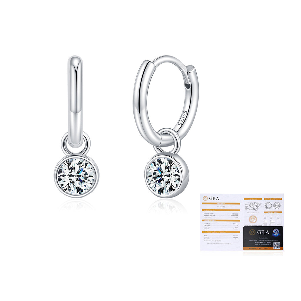 925 Sterling Silver Moissanite Bezel Charm Huggie Hoop Earrings 110100047