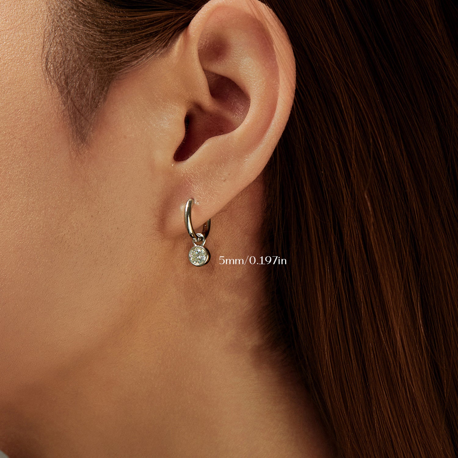 925 Sterling Silver Moissanite Bezel Charm Huggie Hoop Earrings 110100047