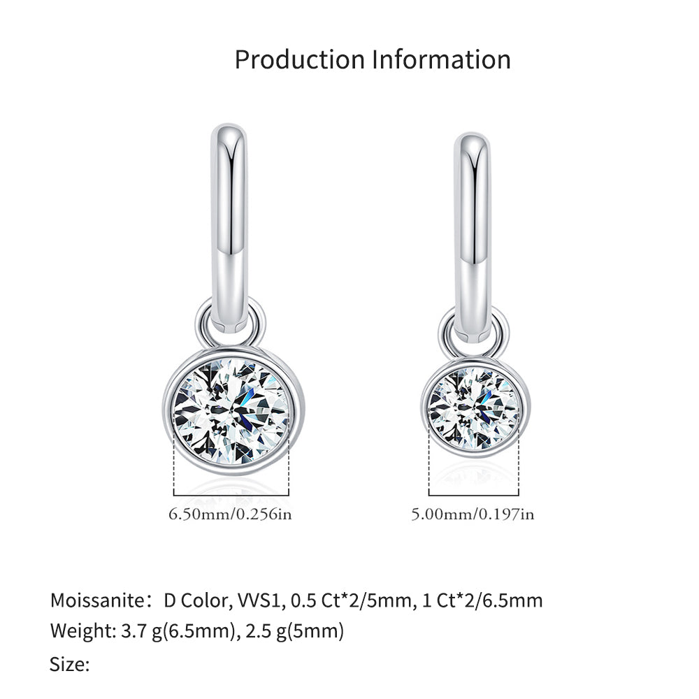 925 Sterling Silver Moissanite Bezel Charm Huggie Hoop Earrings 110100047