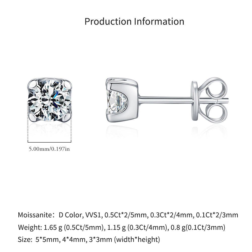 925 Sterling Silver Moissanite Solitaire Stud Earrings 110100048