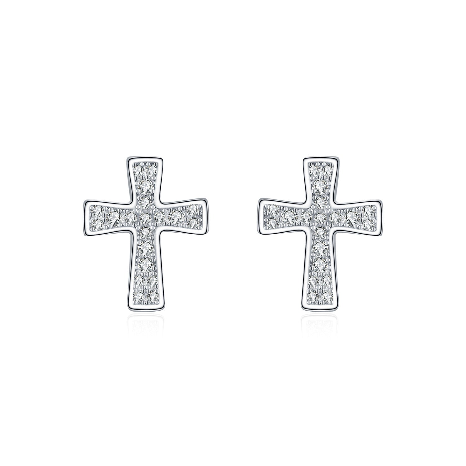 925 Sterling Silver Full Pavé Moissanite Cross Stud Earrings 110100050