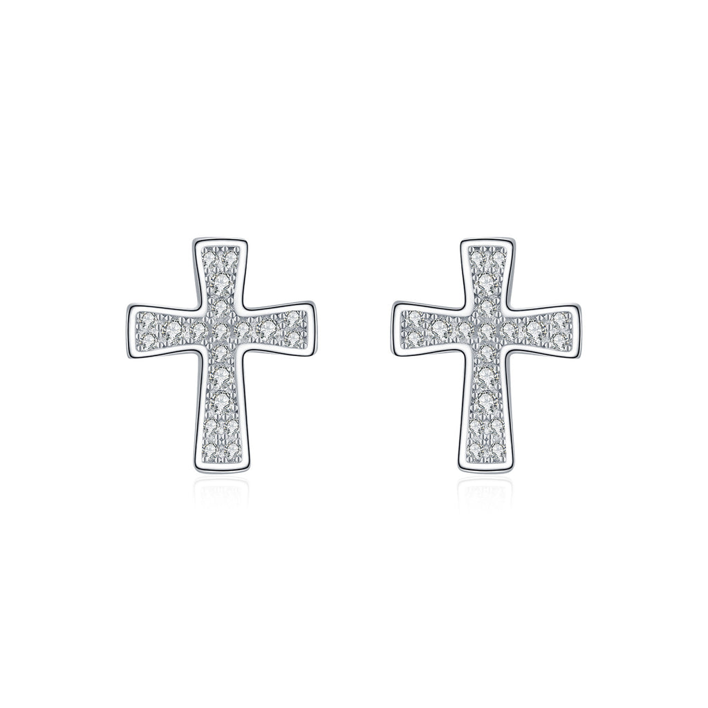 925 Sterling Silver Full Pavé Moissanite Cross Stud Earrings 110100050