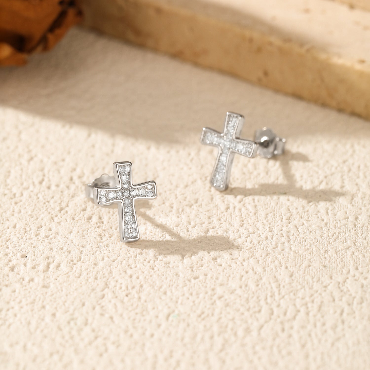 925 Sterling Silver Full Pavé Moissanite Cross Stud Earrings 110100050