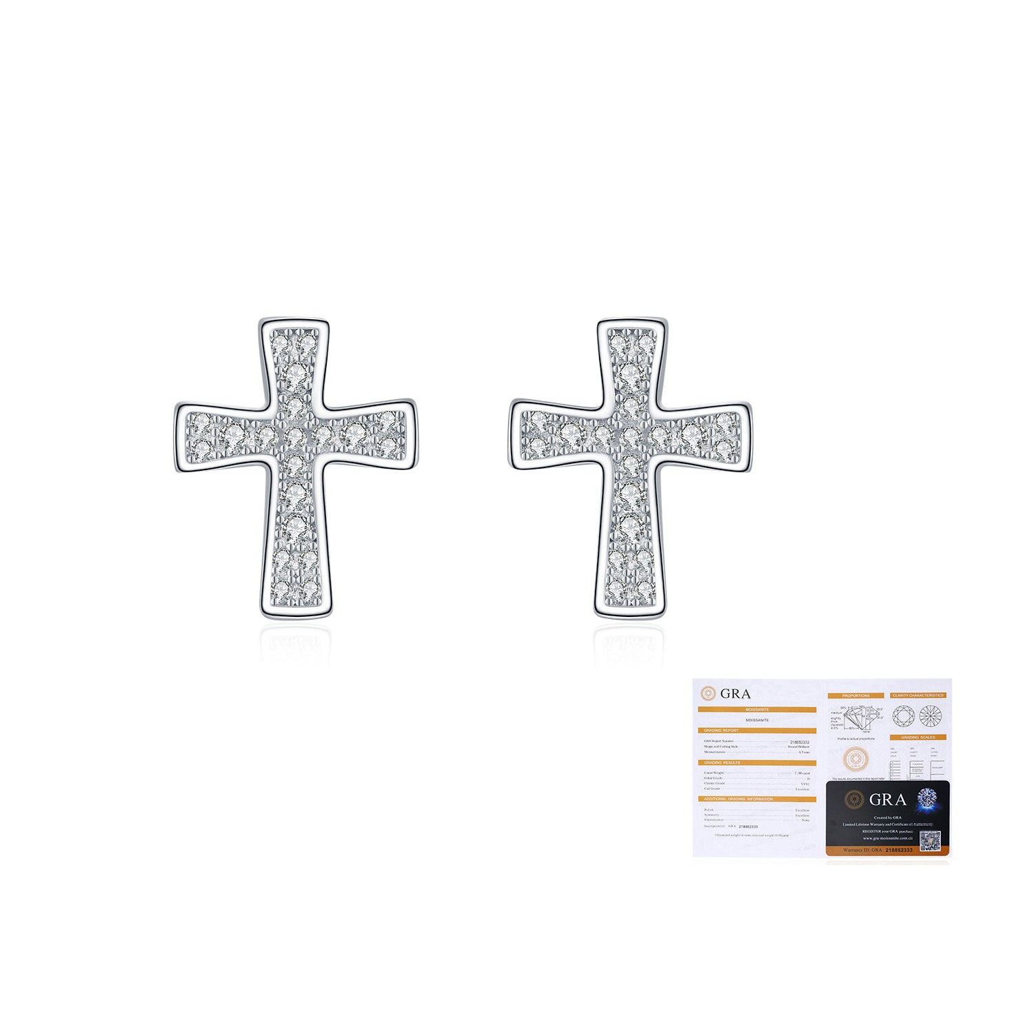 925 Sterling Silver Full Pavé Moissanite Cross Stud Earrings 110100050
