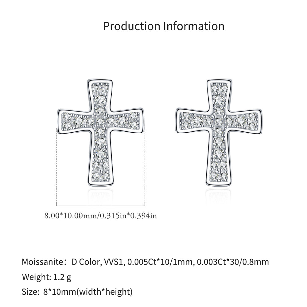 925 Sterling Silver Full Pavé Moissanite Cross Stud Earrings 110100050