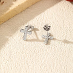 925 Sterling Silver Full Pavé Moissanite Cross Stud Earrings 110100050