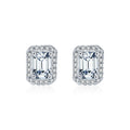 925 Sterling Silver Emerald Cut Moissanite Halo Stud Earrings 110100051
