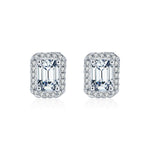 925 Sterling Silver Emerald Cut Moissanite Halo Stud Earrings 110100051