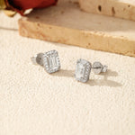 925 Sterling Silver Emerald Cut Moissanite Halo Stud Earrings 110100051