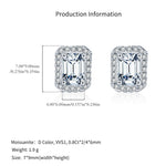 925 Sterling Silver Emerald Cut Moissanite Halo Stud Earrings 110100051