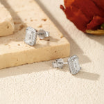 925 Sterling Silver Emerald Cut Moissanite Halo Stud Earrings 110100051