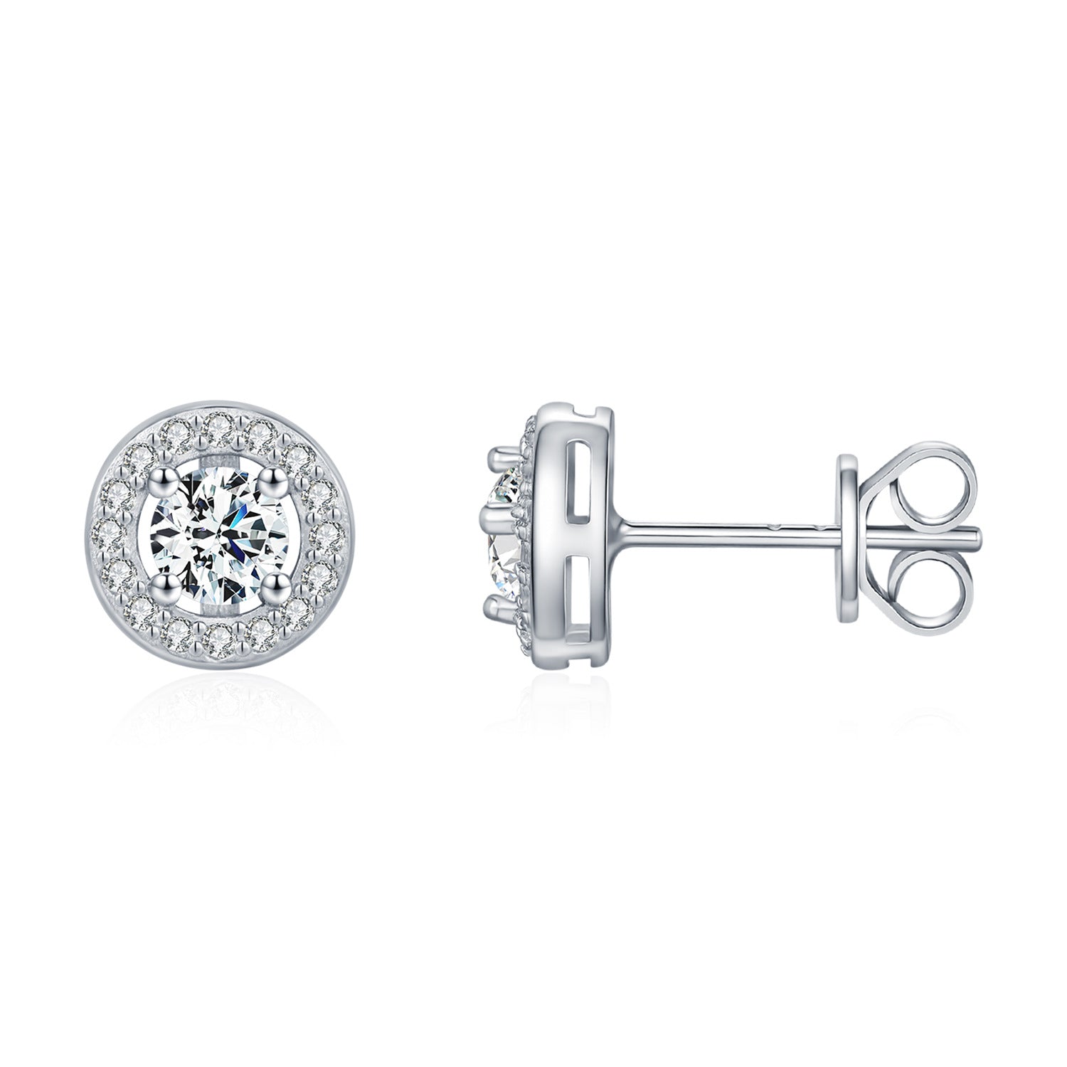 925 Sterling Silver Brilliant Moissanite Halo Stud Earrings 110100052