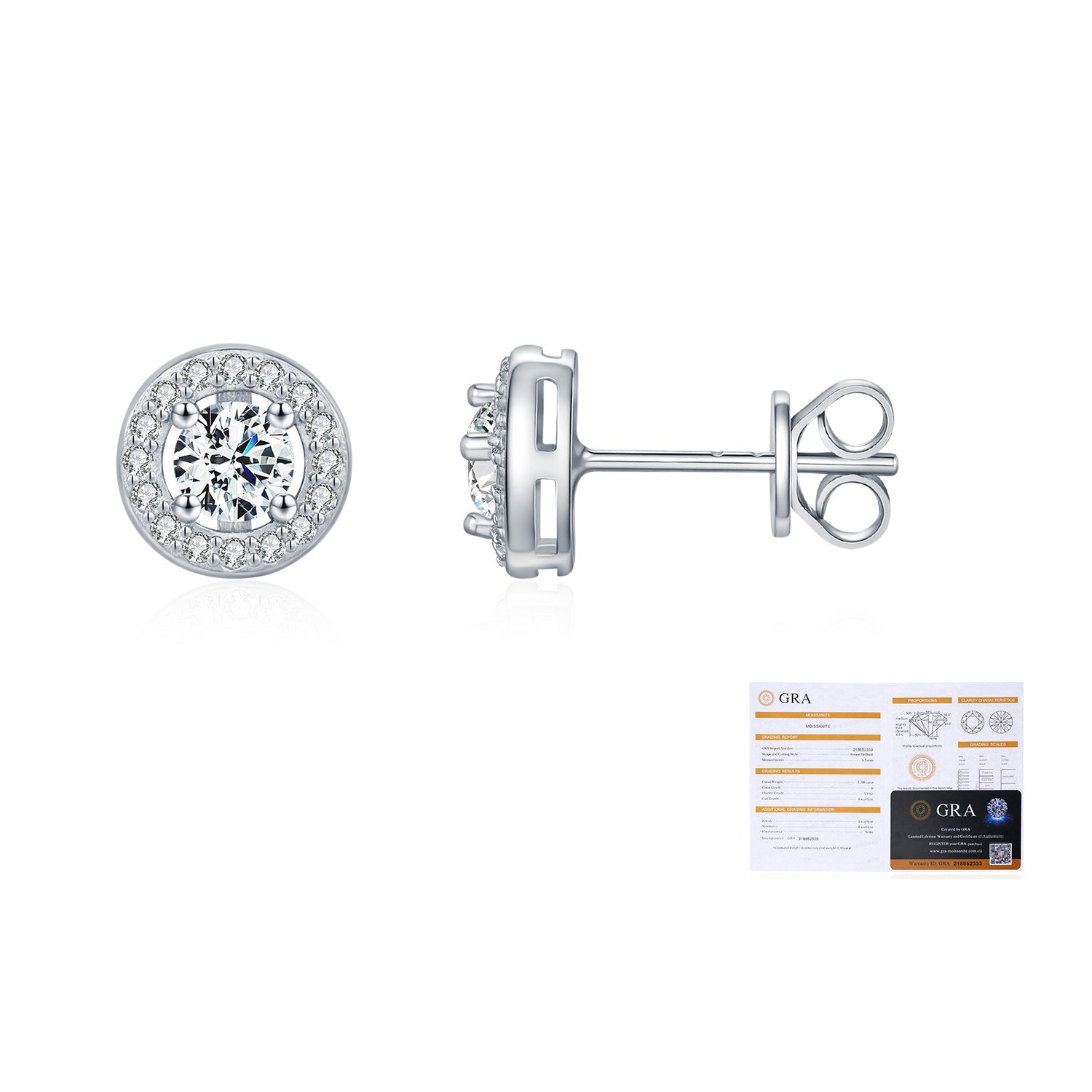 925 Sterling Silver Brilliant Moissanite Halo Stud Earrings 110100052