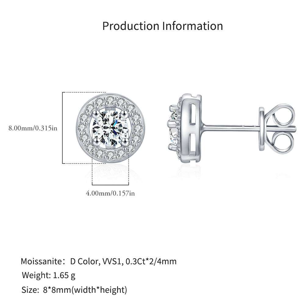 925 Sterling Silver Brilliant Moissanite Halo Stud Earrings 110100052