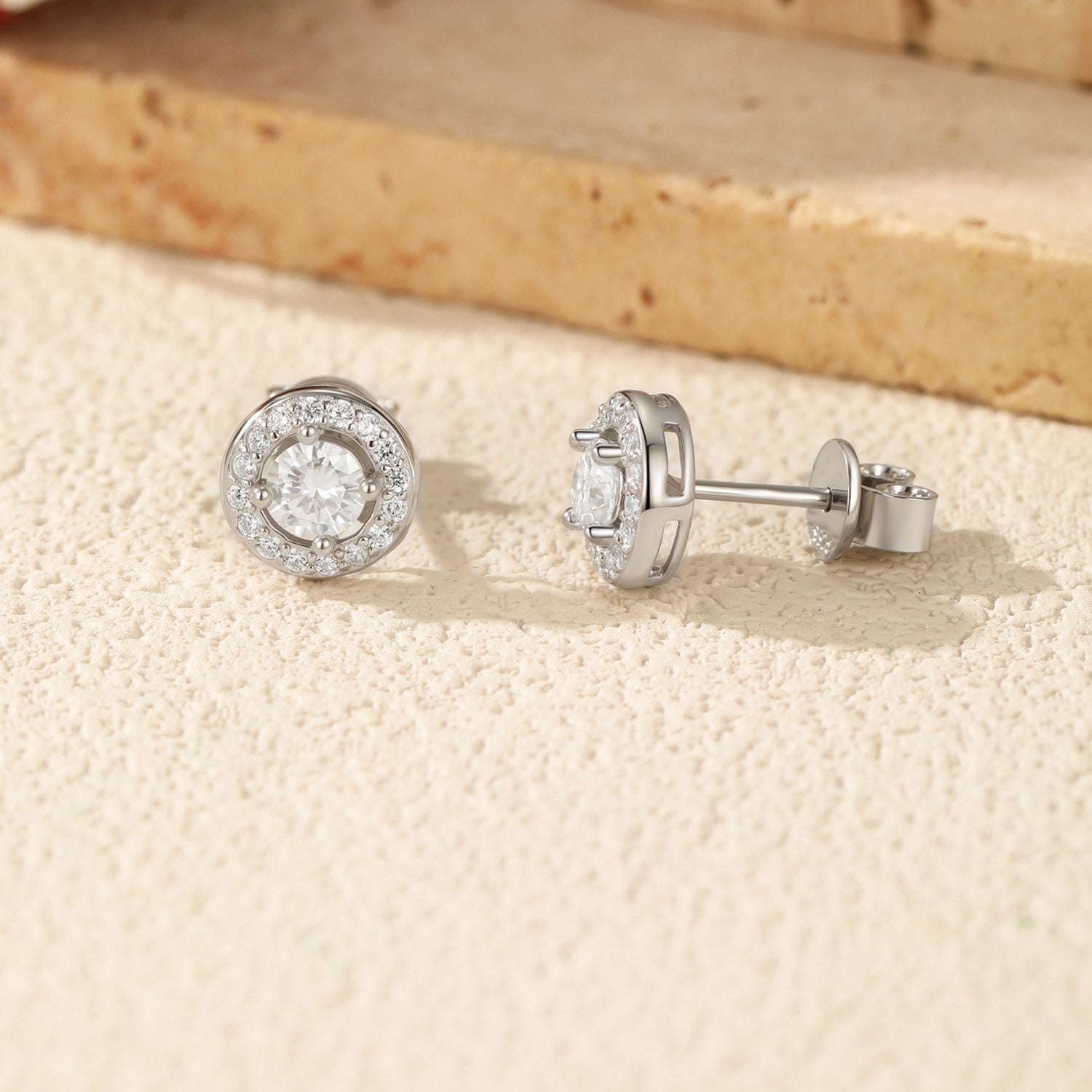 925 Sterling Silver Brilliant Moissanite Halo Stud Earrings 110100052