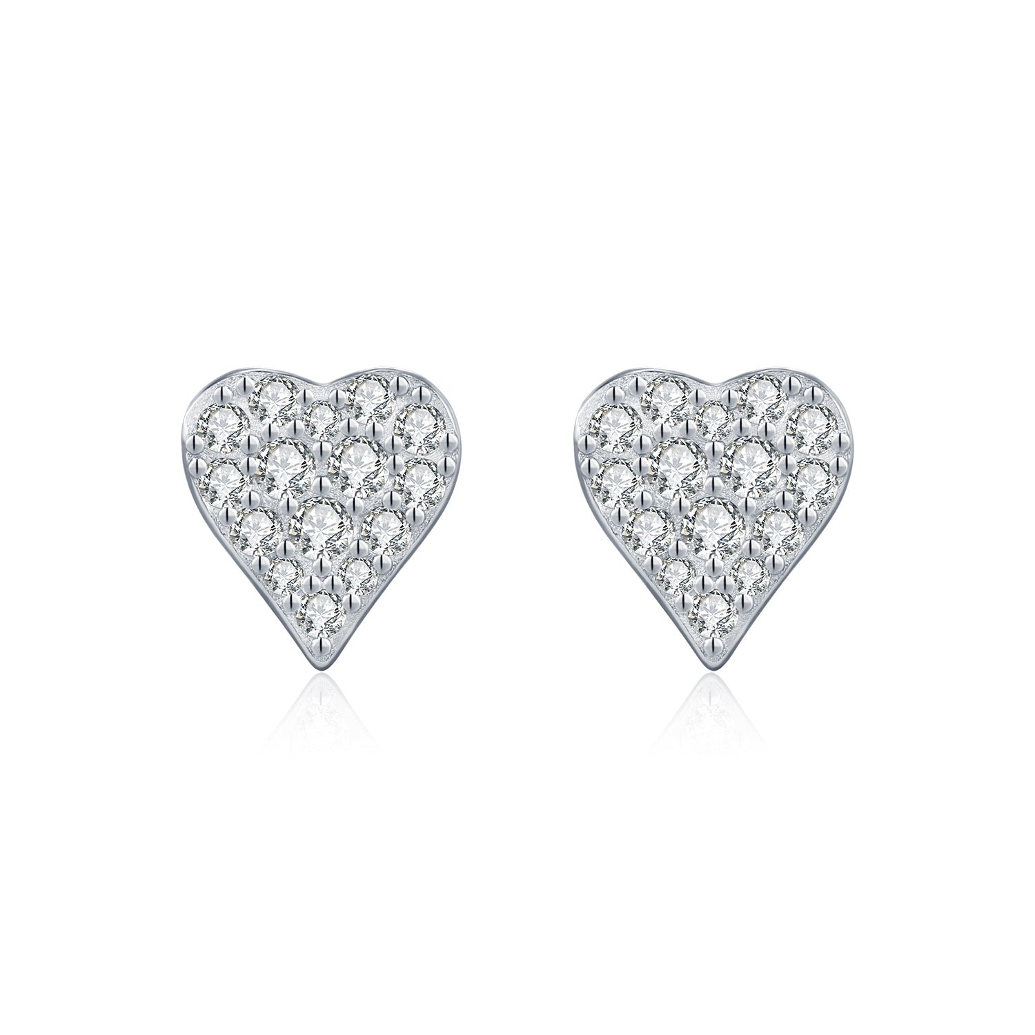 925 Sterling Silver Full Pavé Moissanite Heart Stud Earrings 110100053