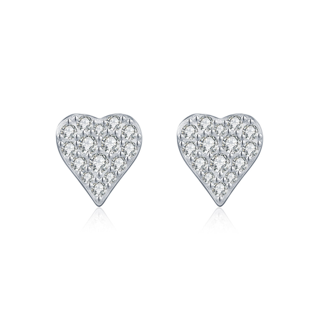 925 Sterling Silver Full Pavé Moissanite Heart Stud Earrings 110100053