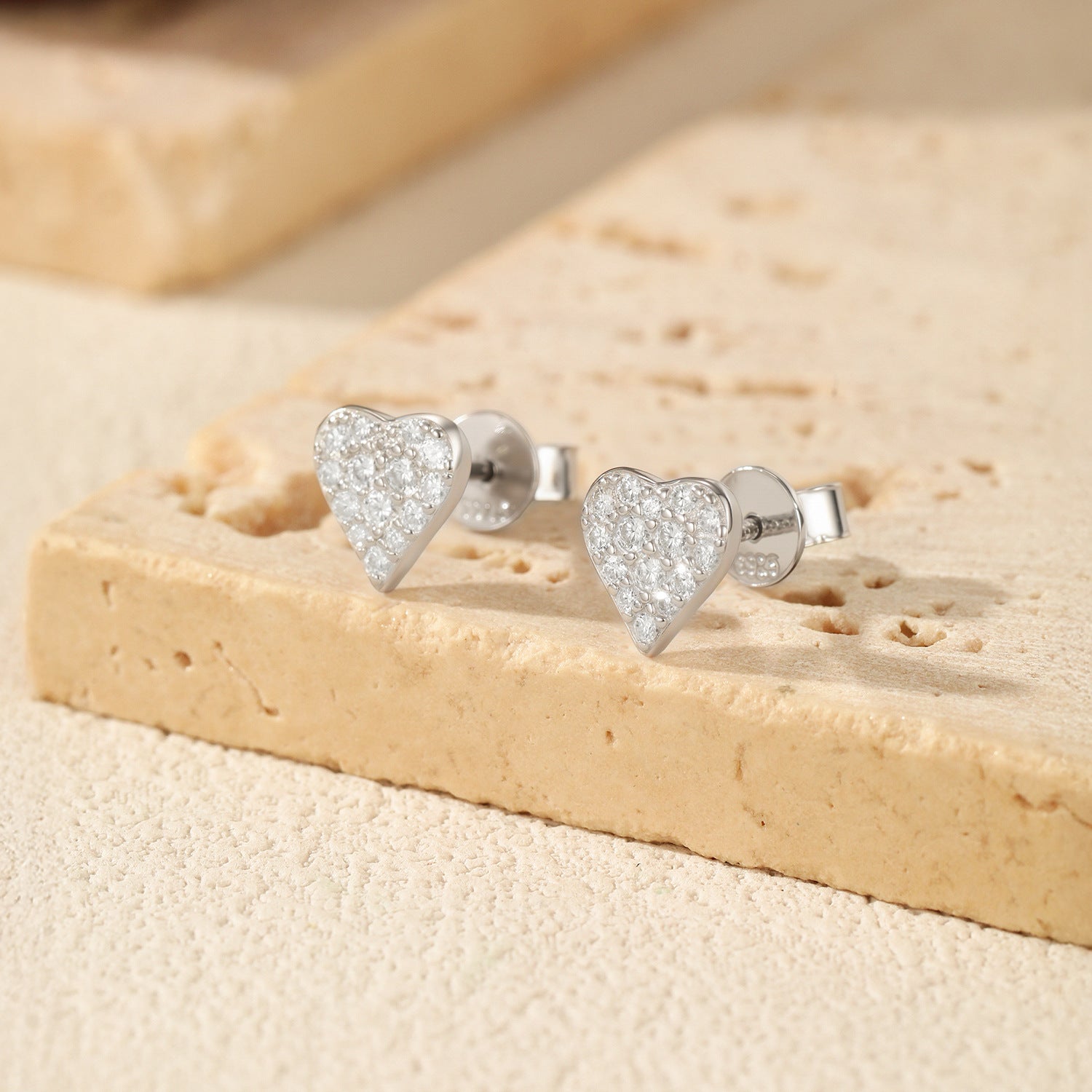 925 Sterling Silver Full Pavé Moissanite Heart Stud Earrings 110100053