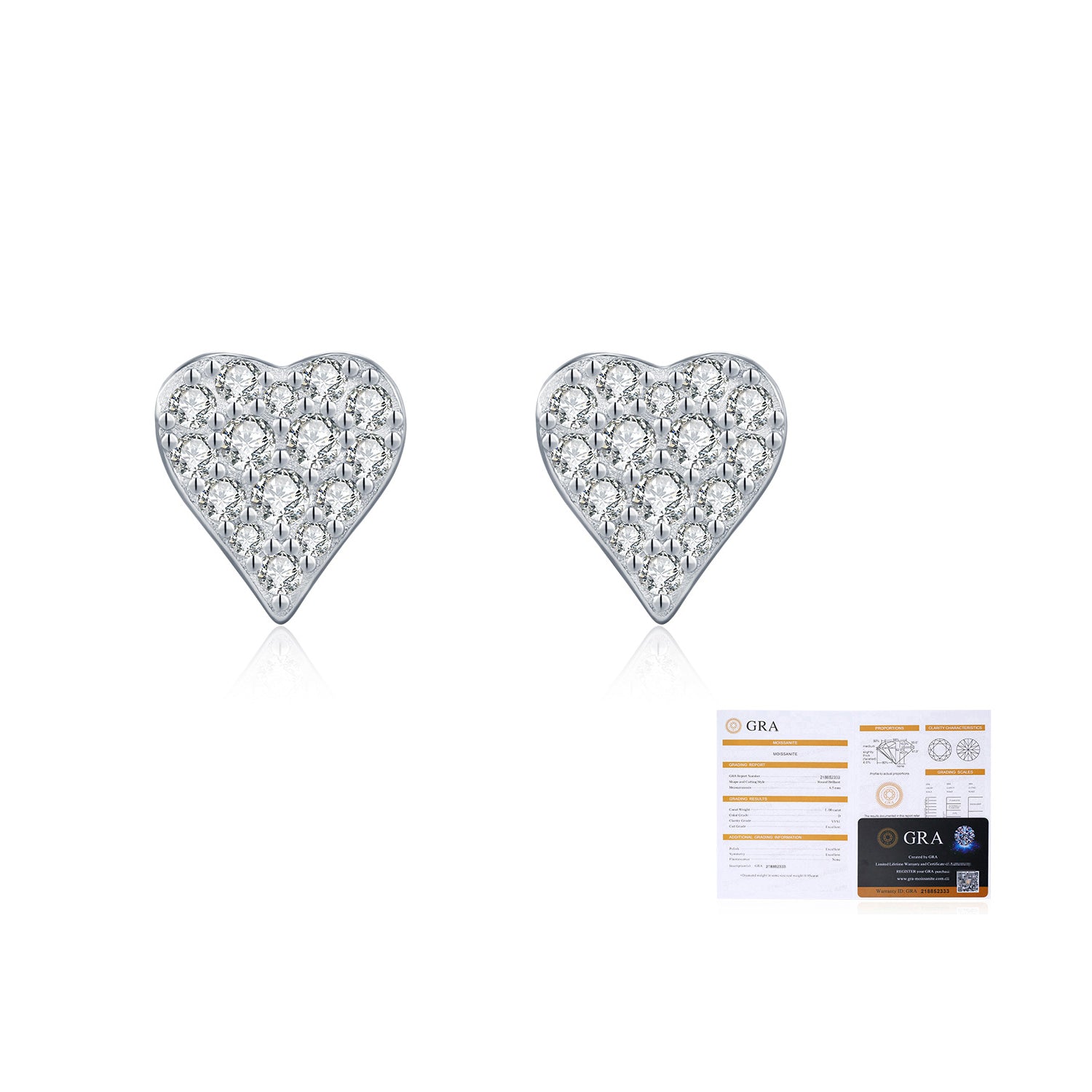 925 Sterling Silver Full Pavé Moissanite Heart Stud Earrings 110100053