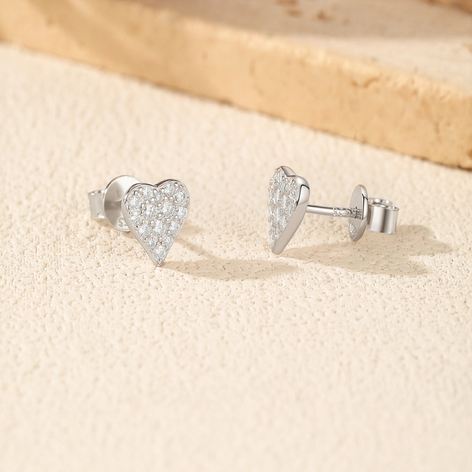 925 Sterling Silver Full Pavé Moissanite Heart Stud Earrings 110100053