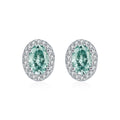 925 Sterling Silver Cyan Oval Moissanite Halo Stud Earrings 110100054