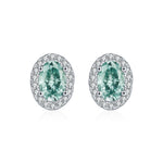 925 Sterling Silver Cyan Oval Moissanite Halo Stud Earrings 110100054