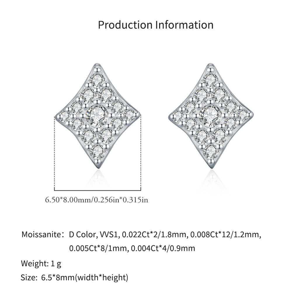 925 Sterling Silver Moissanite Rhombus Stud Earrings 110100055