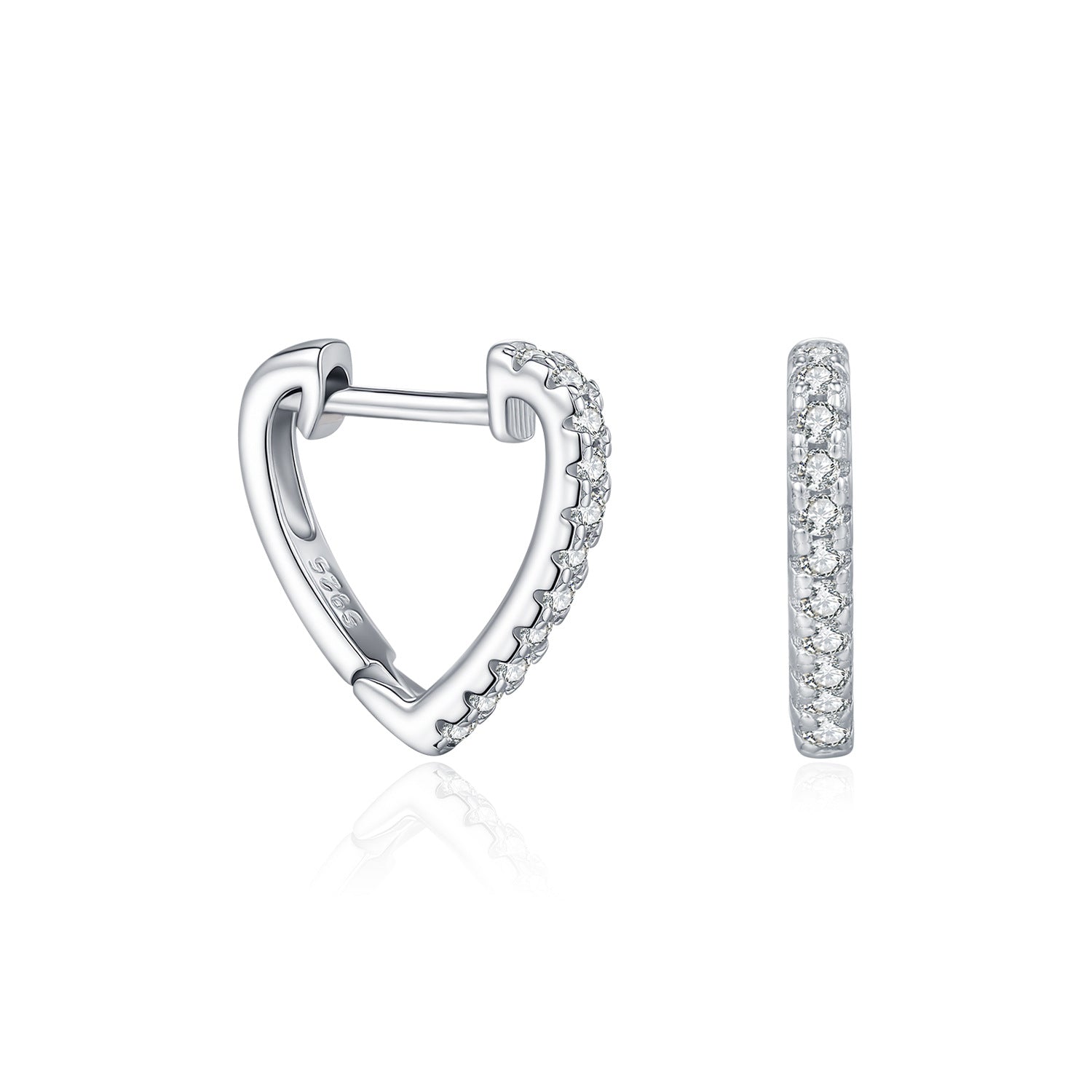 925 Sterling Silver Moissanite Heart-Shaped Huggie Hoop Earrings 110100057