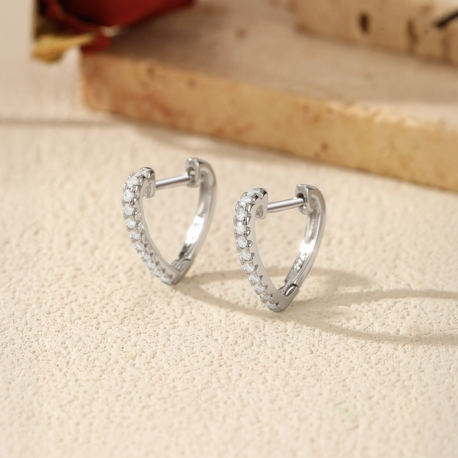 925 Sterling Silver Moissanite Heart-Shaped Huggie Hoop Earrings 110100057