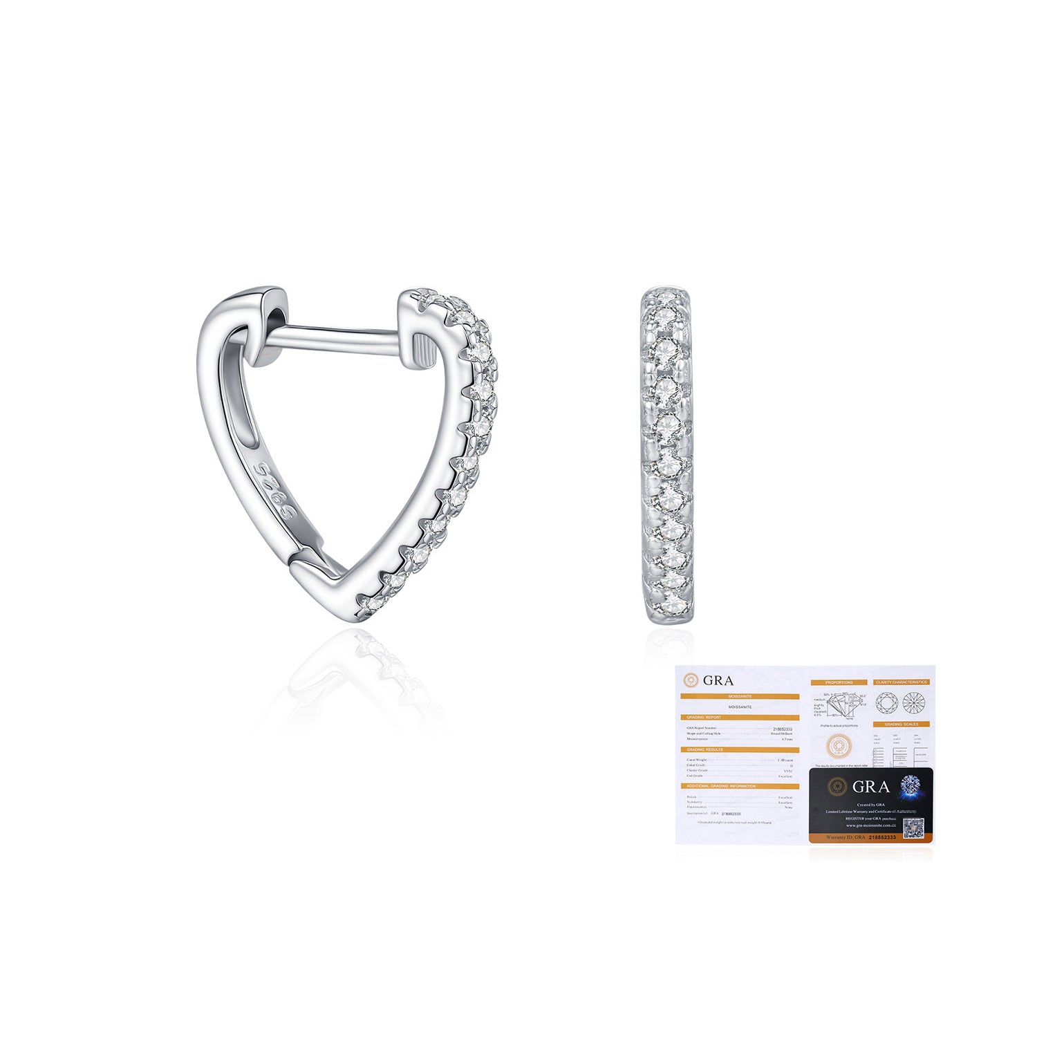 925 Sterling Silver Moissanite Heart-Shaped Huggie Hoop Earrings 110100057