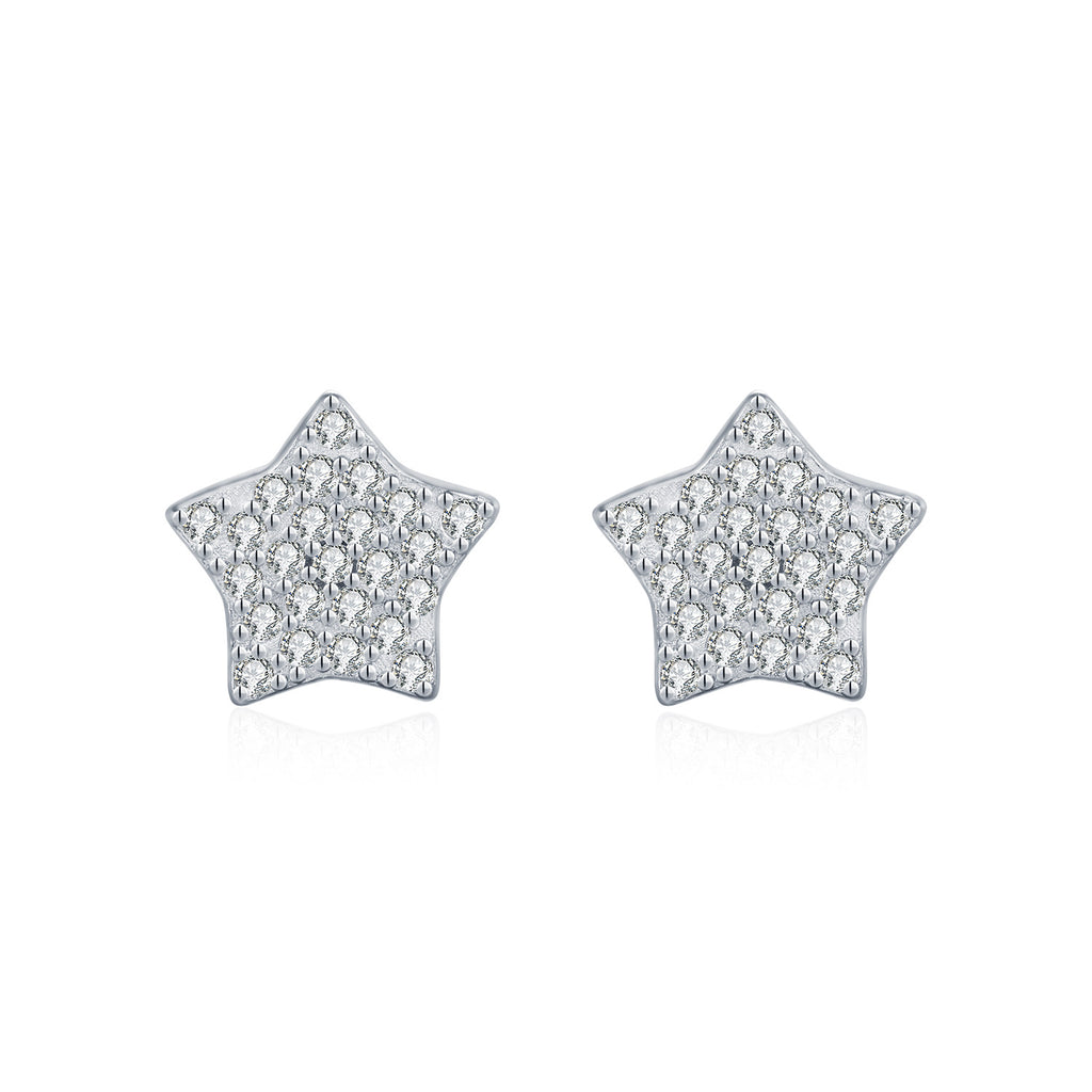925 Sterling Silver Full Pavé Moissanite Star Stud Earrings 110100058