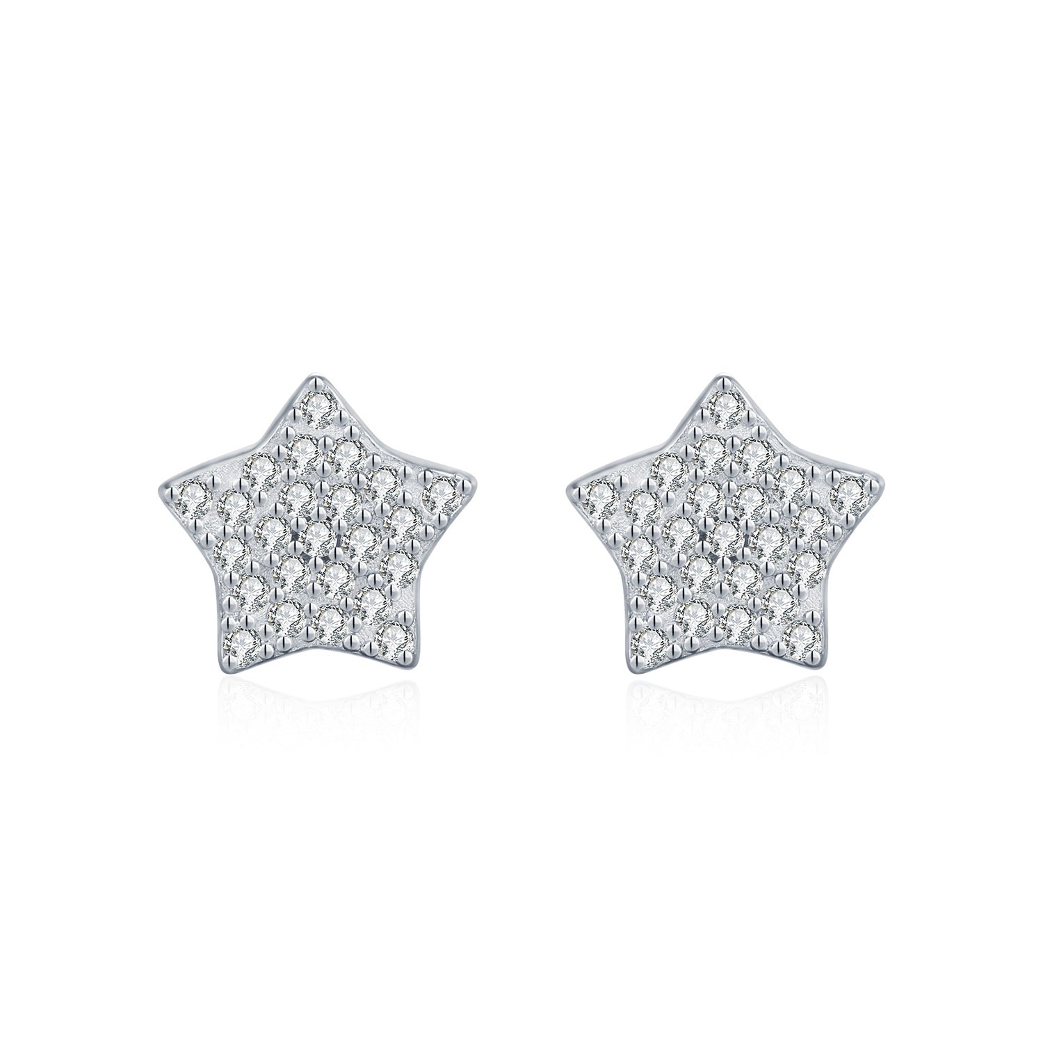 925 Sterling Silver Full Pavé Moissanite Star Stud Earrings 110100058