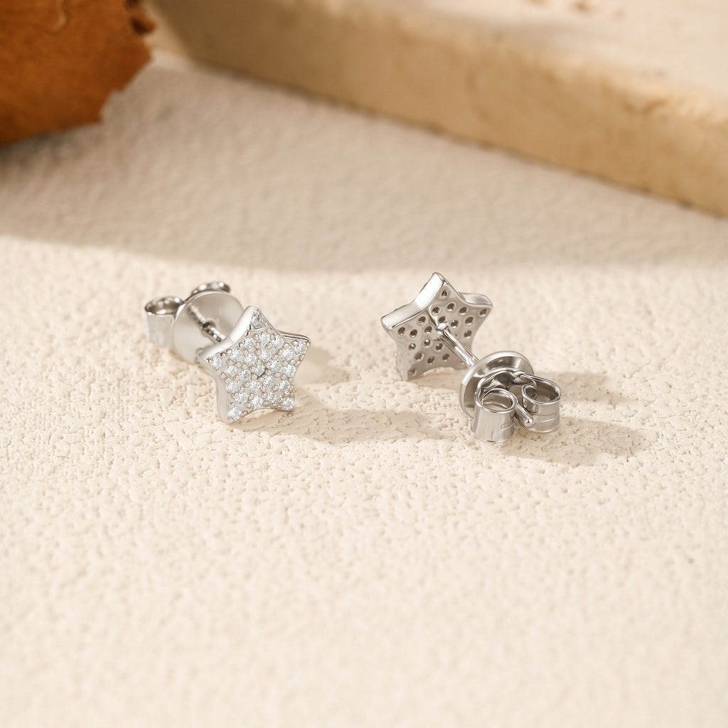 925 Sterling Silver Full Pavé Moissanite Star Stud Earrings 110100058