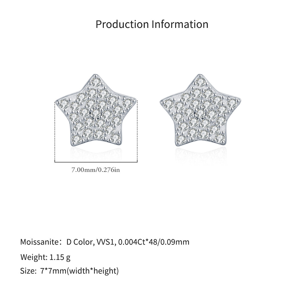 925 Sterling Silver Full Pavé Moissanite Star Stud Earrings 110100058