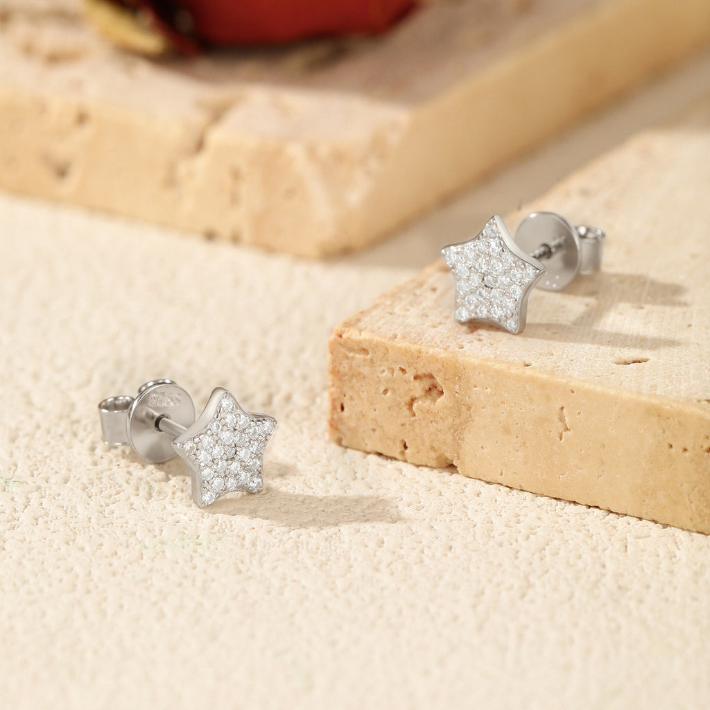 925 Sterling Silver Full Pavé Moissanite Star Stud Earrings 110100058