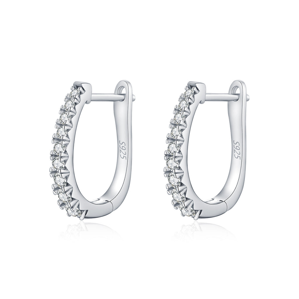 925 Sterling Silver Moissanite Pavé Oval Huggie Hoop Earrings 110100059