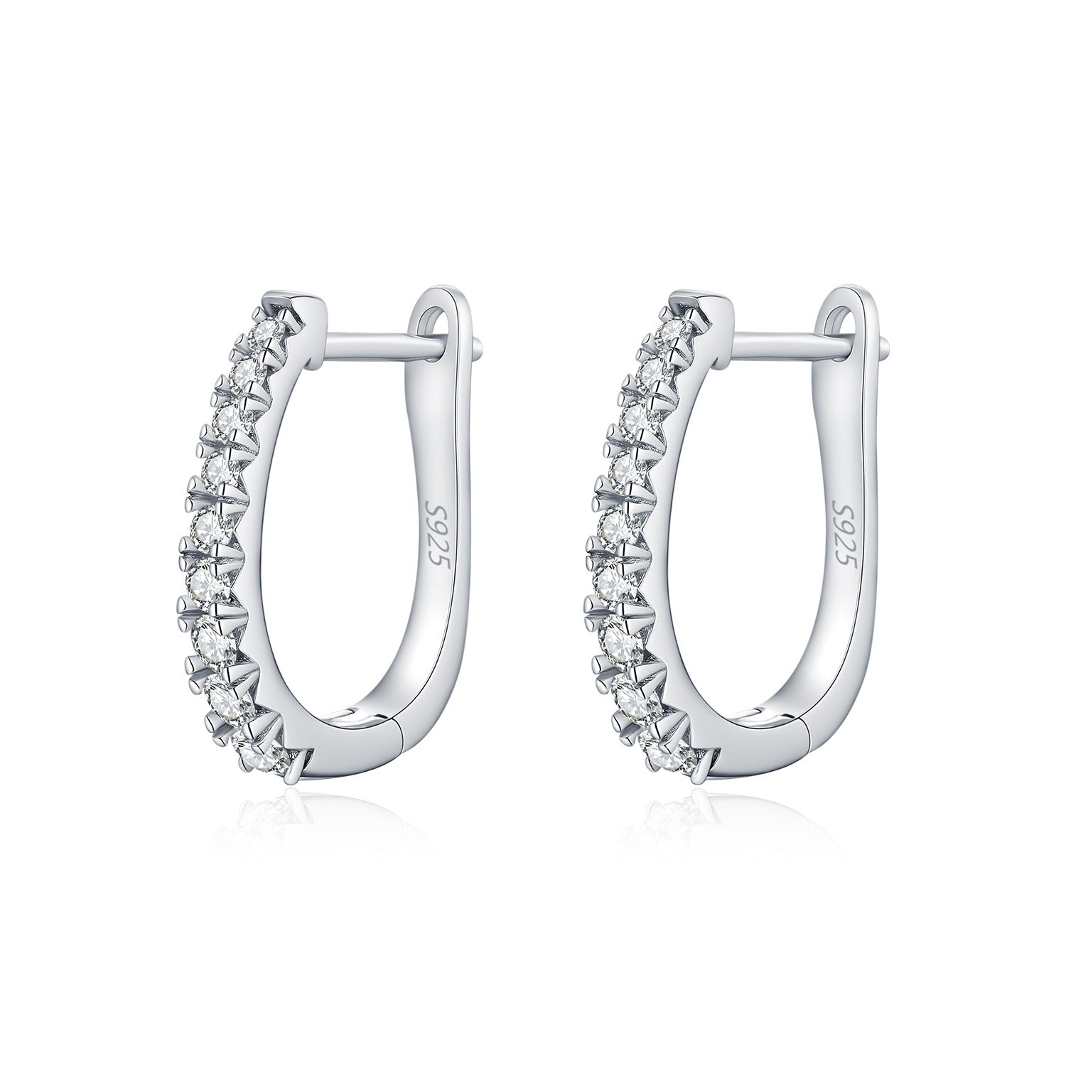 925 Sterling Silver Moissanite Pavé Oval Huggie Hoop Earrings 110100059
