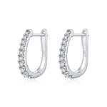 925 Sterling Silver Moissanite Pavé Oval Huggie Hoop Earrings 110100059