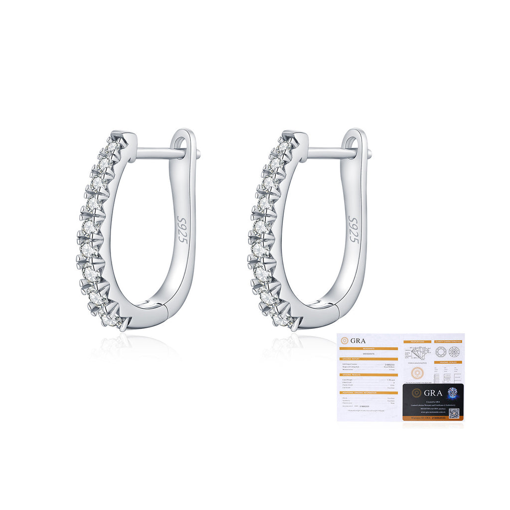 925 Sterling Silver Moissanite Pavé Oval Huggie Hoop Earrings 110100059