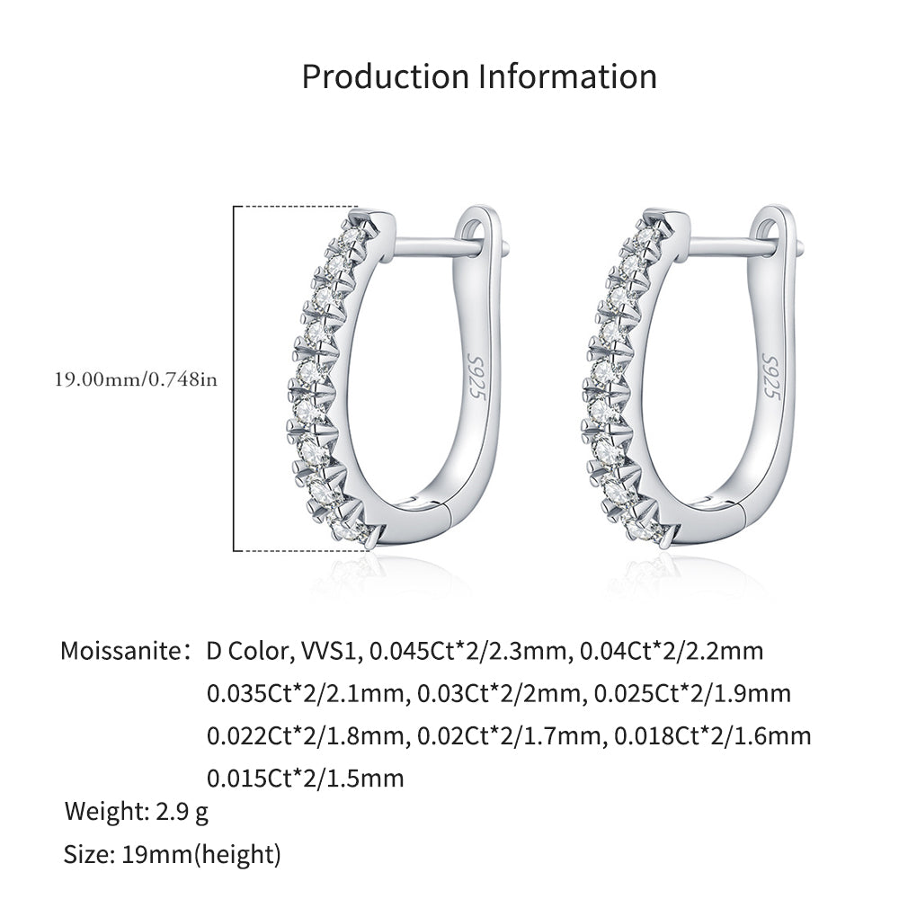 925 Sterling Silver Moissanite Pavé Oval Huggie Hoop Earrings 110100059