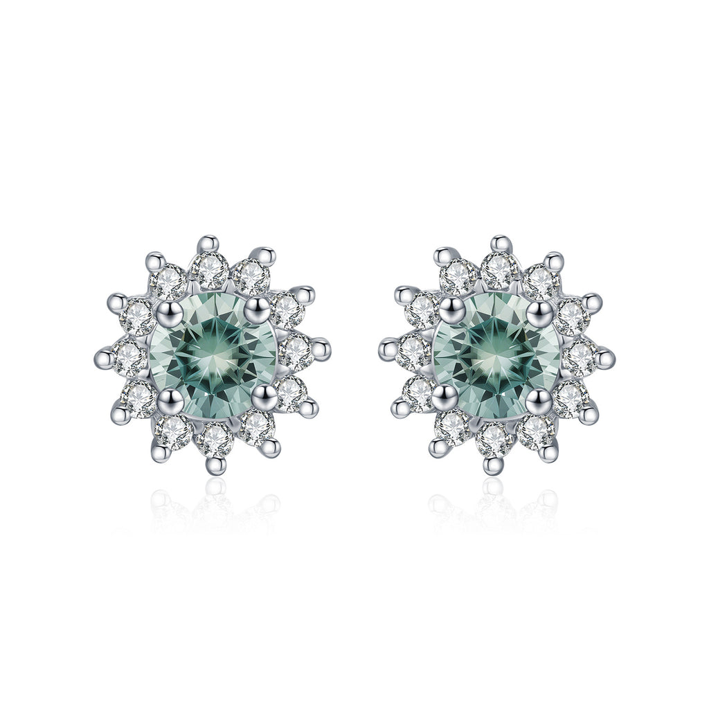925 Sterling Silver Cyan Green Moissanite Snowflake Halo Earrings 110100060