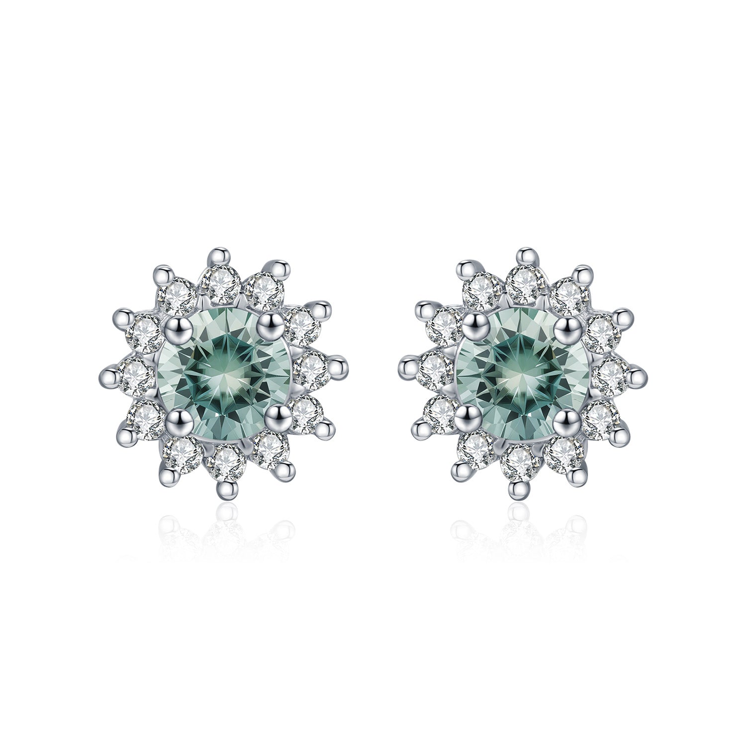 925 Sterling Silver Cyan Green Moissanite Snowflake Halo Earrings 110100060