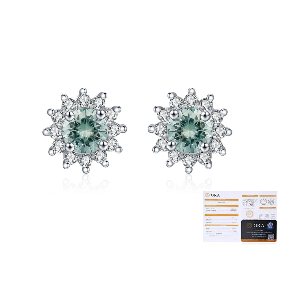 925 Sterling Silver Cyan Green Moissanite Snowflake Halo Earrings 110100060