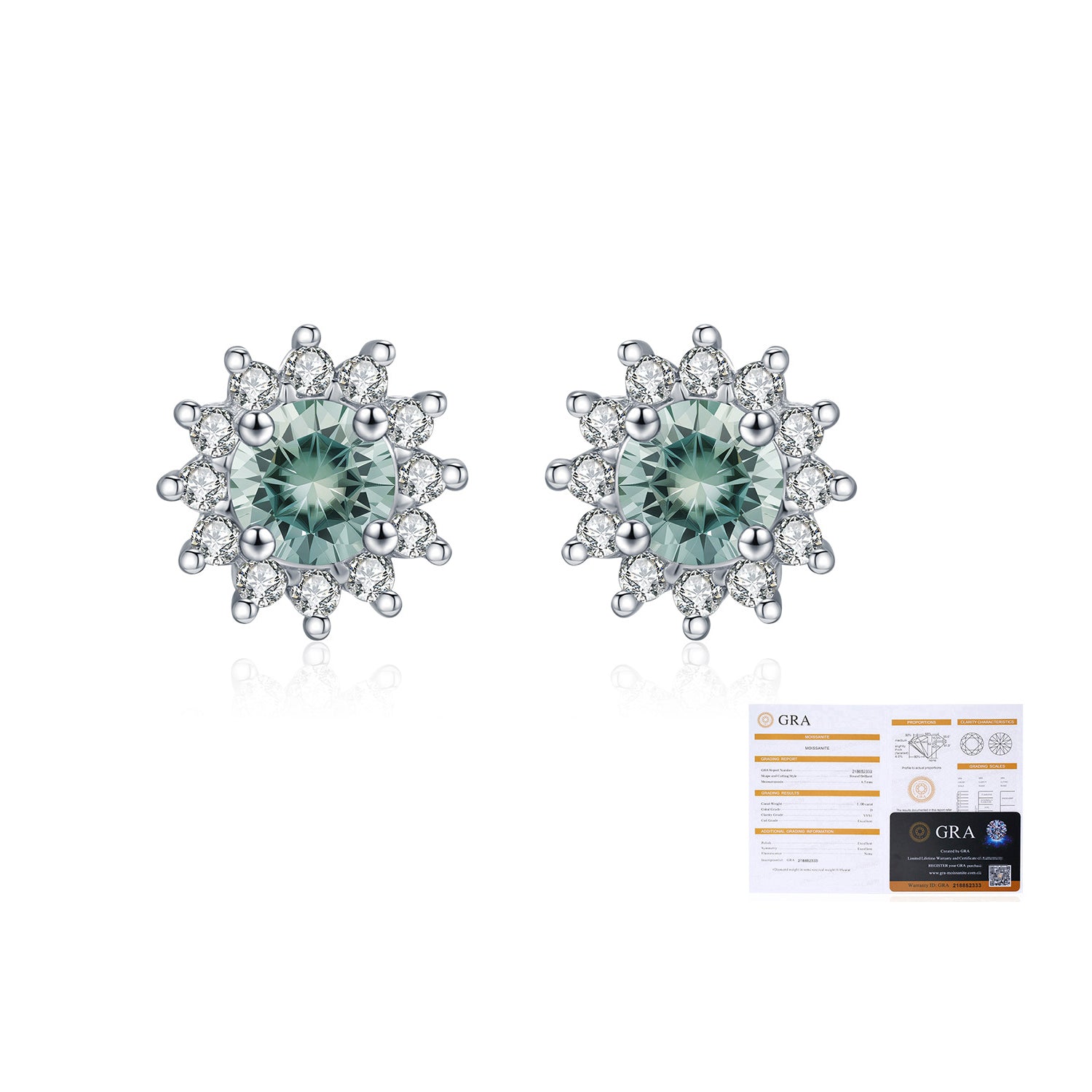 925 Sterling Silver Cyan Green Moissanite Snowflake Halo Earrings 110100060